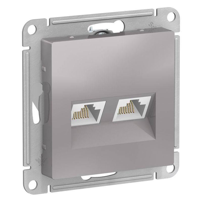 Розетка компьютерная 2-м AtlasDesign RJ45 кат.5E механизм алюм. SE ATN000385 купить оптом выгодно Розетка компьютерная 2-м AtlasDesign RJ45 кат.5E механизм алюм. SE ATN000385 оптом купить цена