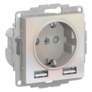 Розетка 1-м СП AtlasDesign 16А IP20 с 2-мя заряд. устройствами USB тип A+A 5В/2.4А 2х5В/1.2А механизм жемчуж. SE ATN000430 оптом купить цена