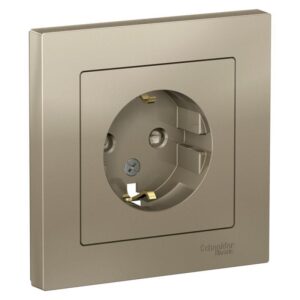 Розетка 1-м СП AtlasDesign 16А IP20 с заземл. защ. шторки в сборе шампань SE ATN000544 оптом купить цена