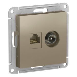 Розетка компьютерная + телевизионная 2-м AtlasDesign RJ45 кат.5E + TV механизм шампань SE ATN000589 оптом купить цена