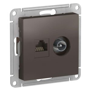Розетка компьютерная + телевизионная 2-м AtlasDesign RJ45 кат.5E + TV механизм мокко SE ATN000689 оптом купить цена