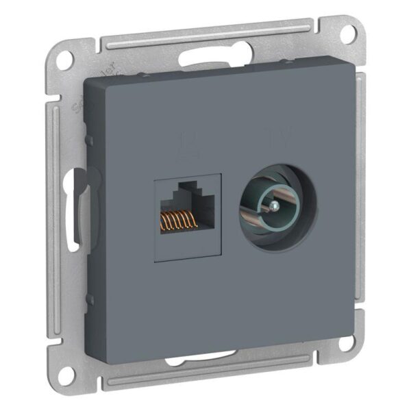Розетка компьютерная + телевизионная 2-м AtlasDesign RJ45 кат.5E + TV механизм грифель SE ATN000789 оптом купить цена