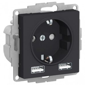 Розетка 1-м СП AtlasDesign 16А IP20 с 2-мя заряд. устройствами USB тип A+A 5В/2.4А 2х5В/1.2А механизм карбон SE ATN001030 оптом купить цена