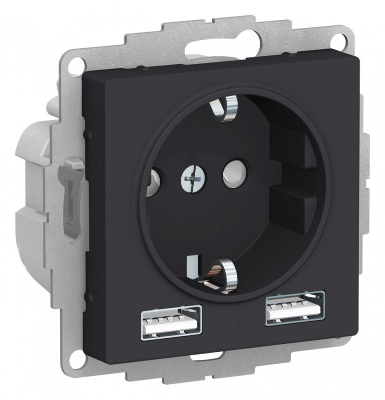 Розетка 1-м СП AtlasDesign 16А IP20 с 2-мя заряд. устройствами USB тип A+A 5В/2.4А 2х5В/1.2А механизм карбон SE ATN001030 купить оптом выгодно Розетка 1-м СП AtlasDesign 16А IP20 с 2-мя заряд. устройствами USB тип A+A 5В/2.4А 2х5В/1.2А механизм карбон SE ATN001030 оптом купить цена