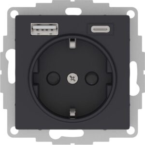 Розетка AtlasDesign 16А с 2-мя заряд. устройствами USB тип A+C 5В/2.4А 2х5В/1.2А механизм карбон SE ATN001032 оптом купить цена