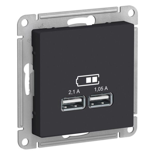 Розетка USB AtlasDesign тип A+A 5В 1х2.1А 2х1.05А механизм карбон SE ATN001033 оптом купить цена