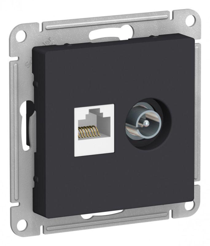 Розетка компьютерная + телевизионная 2-м AtlasDesign RJ45 кат.5E + TV механизм карбон SE ATN001089 купить оптом выгодно Розетка компьютерная + телевизионная 2-м AtlasDesign RJ45 кат.5E + TV механизм карбон SE ATN001089 оптом купить цена