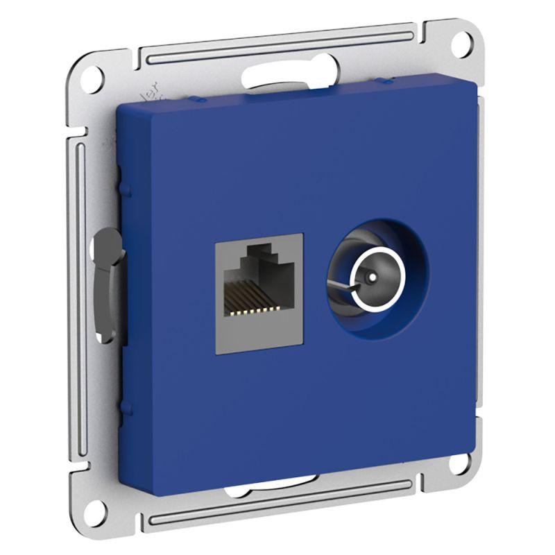 Розетка компьютерная + телевизионная 2-м AtlasDesign RJ45 кат.5E аквамарин SE ATN001189 купить оптом выгодно Розетка компьютерная + телевизионная 2-м AtlasDesign RJ45 кат.5E аквамарин SE ATN001189 оптом купить цена