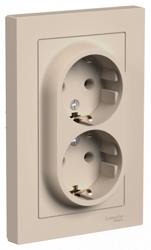 Розетка 2-м. AtlasDesign 16А с заземл. в сборе песочн. SE ATN001224 купить оптом выгодно Розетка 2-м. AtlasDesign 16А с заземл. в сборе песочн. SE ATN001224 оптом купить цена