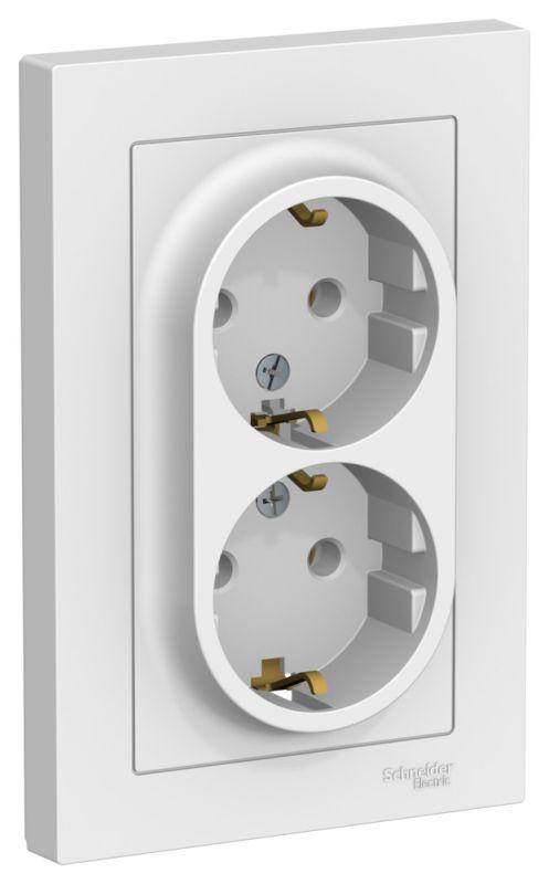 Розетка двойная AtlasDesign с заземл. 16А в сборе лотос SE ATN001324 купить оптом выгодно Розетка двойная AtlasDesign с заземл. 16А в сборе лотос SE ATN001324 оптом купить цена