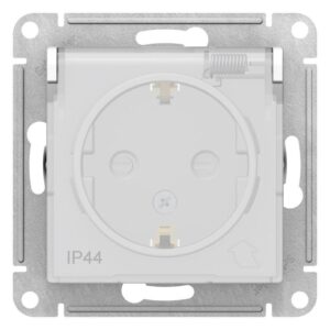 Розетка 1-м СП AtlasDesign Aqua 16А IP44 с заземл. защ. шторки с крышкой механизм бел. SE ATN440146 оптом купить цена
