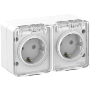 Розетка 2-м ОП AtlasDesign Profi54 16А IP54 250В с заземл. защ. шторки бел. SE ATN540126 оптом купить цена