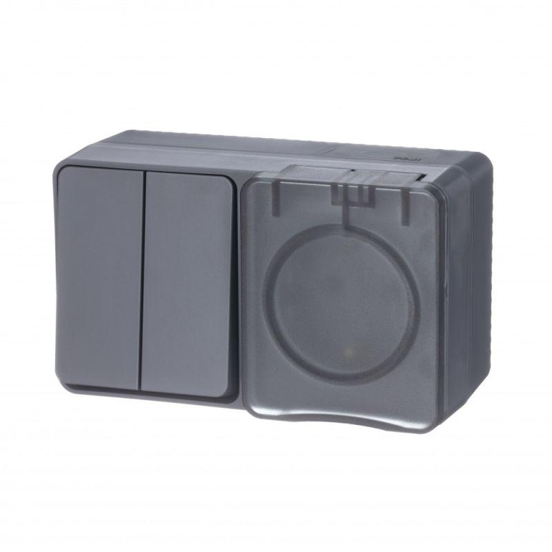 Блок ОП AtlasDesign Profi54 (розетка 16А 250В с заземл. защ. шторки + 2-кл. выкл. 10А) IP54 антрацит SE ATN544074 купить оптом выгодно Блок ОП AtlasDesign Profi54 (розетка 16А 250В с заземл. защ. шторки + 2-кл. выкл. 10А) IP54 антрацит SE ATN544074 оптом купить цена