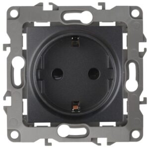Розетка 1-м СП Эра12 12-2102-05 16А IP20 16AX 250В 2P+E Schuko защ. шторки механизм антрацит Эра Б0014691 оптом купить цена