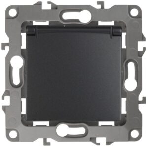 Розетка 1-м СП Эра12 12-2103-05 16А IP20 16AX 250В 2P+E Schuko защ. шторки с крышкой механизм антрацит Эра Б0014697 оптом купить цена