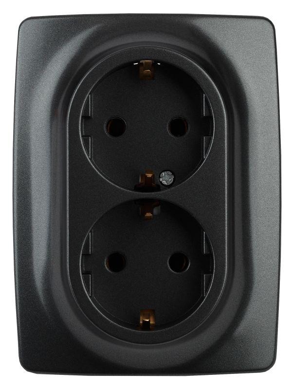 Розетка 2-м СП Эра12 12-2106-05 16А IP20 16AX 250В 2х2P+E Schuko антрацит Эра Б0031232 купить оптом выгодно Розетка 2-м СП Эра12 12-2106-05 16А IP20 16AX 250В 2х2P+E Schuko антрацит Эра Б0031232 оптом купить цена