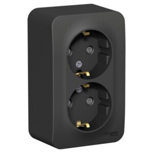 Розетка 2-м ОП Blanca 16А IP20 250В с заземл. защ. шторки с изолир. пластиной антрацит SE BLNRA011216 оптом купить цена