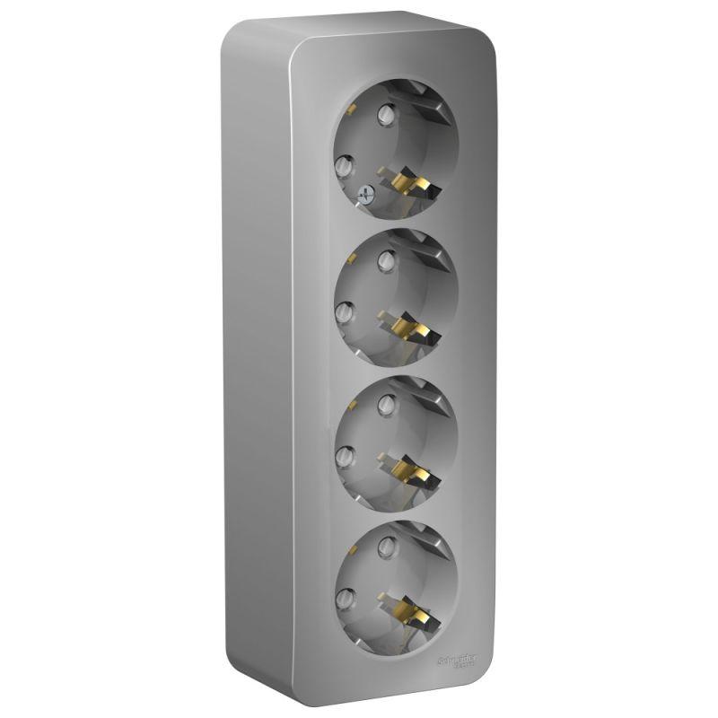 Розетка 4-м ОП Blanca 16А IP20 250В с заземл. защ. шторки с изолир. пластиной алюм. SE BLNRA011413 купить оптом выгодно Розетка 4-м ОП Blanca 16А IP20 250В с заземл. защ. шторки с изолир. пластиной алюм. SE BLNRA011413 оптом купить цена