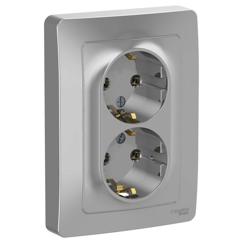 Розетка 2-м СП Blanca 16А IP20 250В с заземл. без защ. шторок алюм. SE BLNRS001023 купить оптом выгодно Розетка 2-м СП Blanca 16А IP20 250В с заземл. без защ. шторок алюм. SE BLNRS001023 оптом купить цена