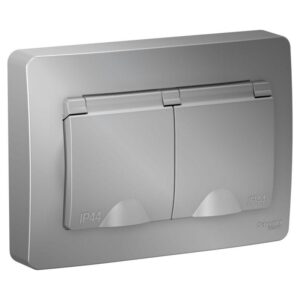 Розетка 2-м СП Blanca 16А IP44 250В с заземл. защ. шторки с крышкой алюм. SE BLNRS441123 оптом купить цена