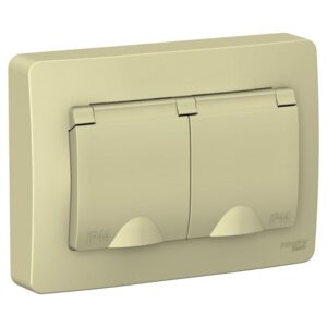 Розетка 2-м СП Blanca 16А IP44 250В с заземл. защ. шторки с крышкой беж. SE BLNRS441127 оптом купить цена
