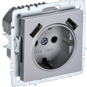 Розетка BRITE РЮш10-1-БрА 16А с USB A+A 2.1А с заземл. защ. шторки алюм. IEK BR-R14-16-U21-D21-K47 оптом купить цена