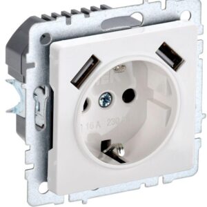 Розетка BRITE РЮш10-2-БрБ 16А с USB A+A 3.1А с заземл. защ. шторки бел. IEK BR-R14-16-U21-D31-K01 оптом купить цена