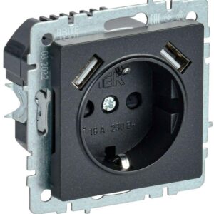 Розетка BRITE РЮш10-2-БрЧ 16А с USB A+A 3.1А с заземл. защ. шторки черн. IEK BR-R14-16-U21-D31-K02 оптом купить цена
