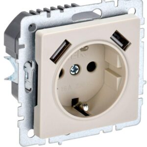 Розетка BRITE РЮш10-2-БрКр 16А с USB A+A 3.1А с заземл. защ. шторки беж. IEK BR-R14-16-U21-D31-K10 оптом купить цена