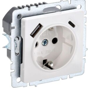 Розетка BRITE РЮш11-1-БрБ 16А с USB A+C 18Вт с заземл. защ. шторки бел. IEK BR-R14-16-U22-018-K01 оптом купить цена