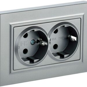 Розетка 2-м СП BRITE РСш12-3-БрА 16А в сборе с заземл. защ. шторки алюм. IEK BR-R24-16-K47-F оптом купить цена