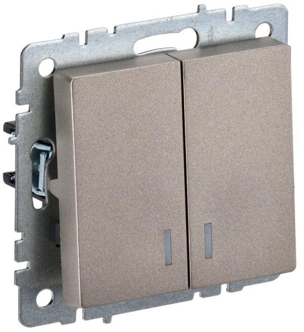 Выключатель 2-кл. СП BRITE ВС10-2-1-БрШ 10А с инд. шампань IEK BR-V20-1-10-K37 оптом купить цена