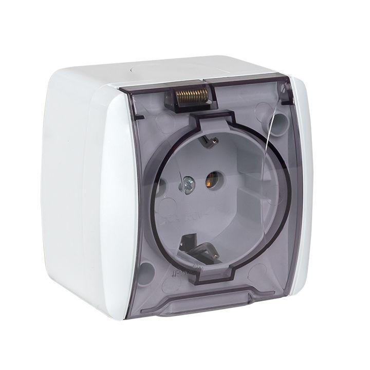 Розетка 1-м ОП Владивосток 16А IP54 с заземл. с прозр. крышкой бел. EKF EQR16-029-30-54-T купить оптом выгодно Розетка 1-м ОП Владивосток 16А IP54 с заземл. с прозр. крышкой бел. EKF EQR16-029-30-54-T оптом купить цена