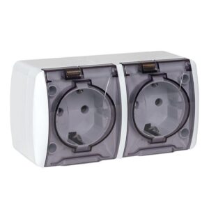 Розетка 2-м ОП Владивосток 16А IP54 с заземл. с прозр. крышкой бел. EKF EQR16-129-30-54-T оптом купить цена