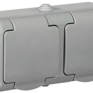 Розетка 2-м ОП Aquatic РСш22-2-А 16А IP54 с заземл. с крышкой сер. IEK ERA22-K03-16-54 оптом купить цена