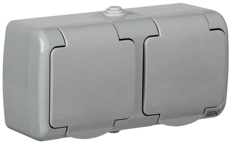 Розетка 2-м ОП Aquatic РСш22-2-А 16А IP54 с заземл. с крышкой сер. IEK ERA22-K03-16-54 купить оптом выгодно Розетка 2-м ОП Aquatic РСш22-2-А 16А IP54 с заземл. с крышкой сер. IEK ERA22-K03-16-54 оптом купить цена