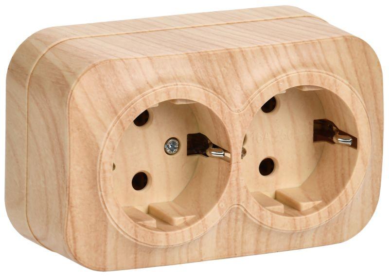 Розетка 2-м ОП GLORY РС22-3-ХС 16А с заземл. сосна IEK ERH21-K34-16 купить оптом выгодно Розетка 2-м ОП GLORY РС22-3-ХС 16А с заземл. сосна IEK ERH21-K34-16 оптом купить цена