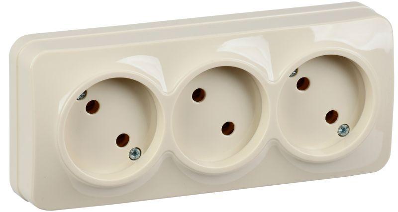 Розетка 3-м ОП GLORY РС23-2-ХК 10А без заземл. крем. IEK ERH30-K33-10 купить оптом выгодно Розетка 3-м ОП GLORY РС23-2-ХК 10А без заземл. крем. IEK ERH30-K33-10 оптом купить цена