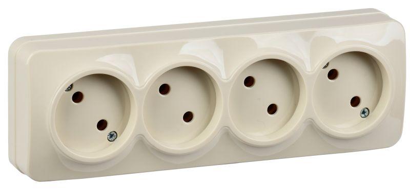 Розетка 4-м ОП GLORY РС24-2-ХК 10А без заземл. крем. IEK ERH40-K33-10 купить оптом выгодно Розетка 4-м ОП GLORY РС24-2-ХК 10А без заземл. крем. IEK ERH40-K33-10 оптом купить цена