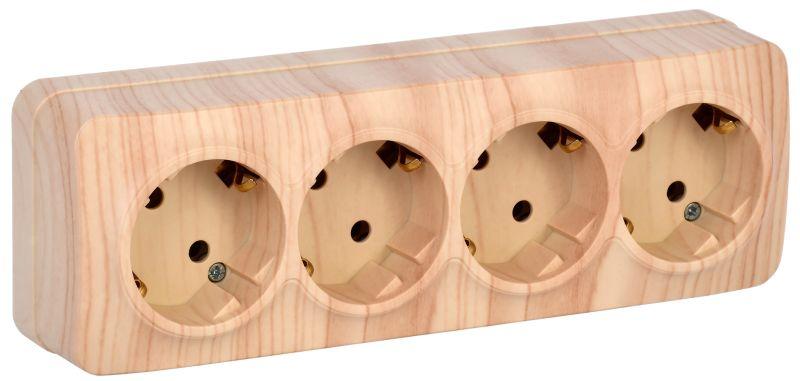 Розетка 4-м ОП GLORY РС24-3-ХС 16А с заземл. сосна IEK ERH41-K34-16 купить оптом выгодно Розетка 4-м ОП GLORY РС24-3-ХС 16А с заземл. сосна IEK ERH41-K34-16 оптом купить цена