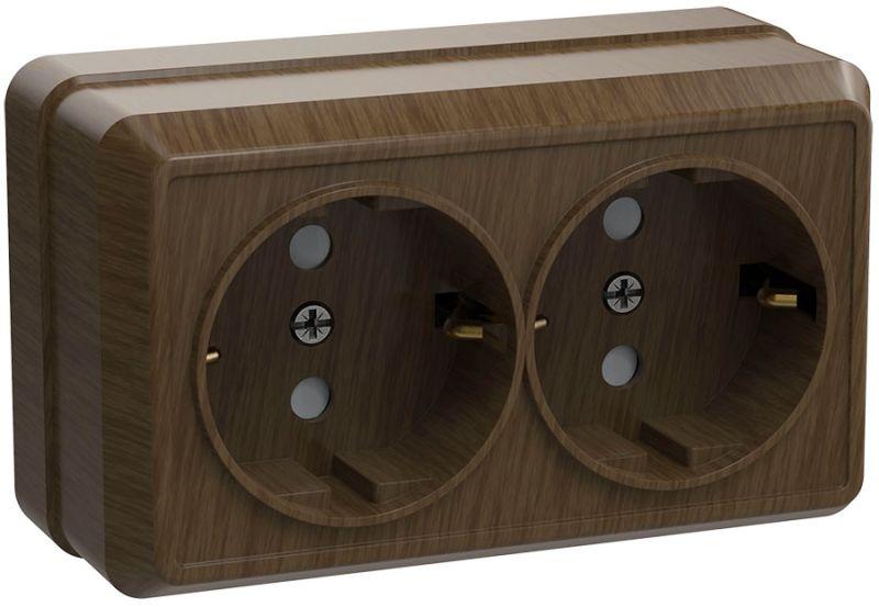 Розетка 2-м ОП Октава РС22-3-ОД 16А IP20 с заземл. дуб IEK ERO21-K04-16-DC купить оптом выгодно Розетка 2-м ОП Октава РС22-3-ОД 16А IP20 с заземл. дуб IEK ERO21-K04-16-DC оптом купить цена