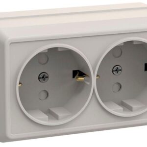 Розетка 2-м ОП Октава РСш22-3-ОКм 16А IP20 с заземл. защ. шторки крем. IEK ERO24-K33-16-DC оптом купить цена