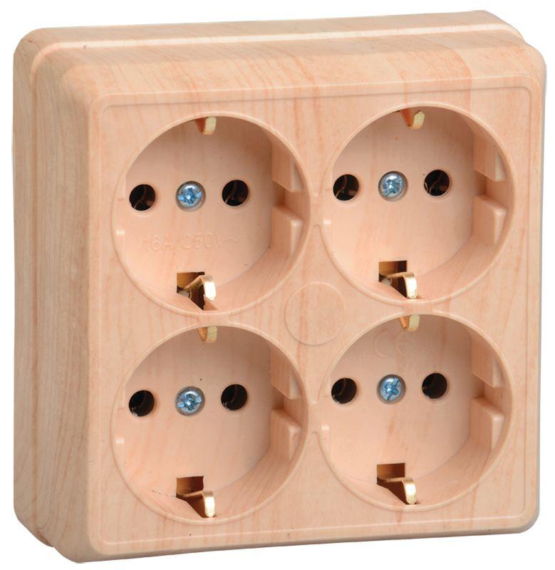 Розетка 4-м ОП Октава РС24-3-ОС 16А IP20 с заземл. сосна IEK ERO41-K03-16-DC купить оптом выгодно Розетка 4-м ОП Октава РС24-3-ОС 16А IP20 с заземл. сосна IEK ERO41-K03-16-DC оптом купить цена