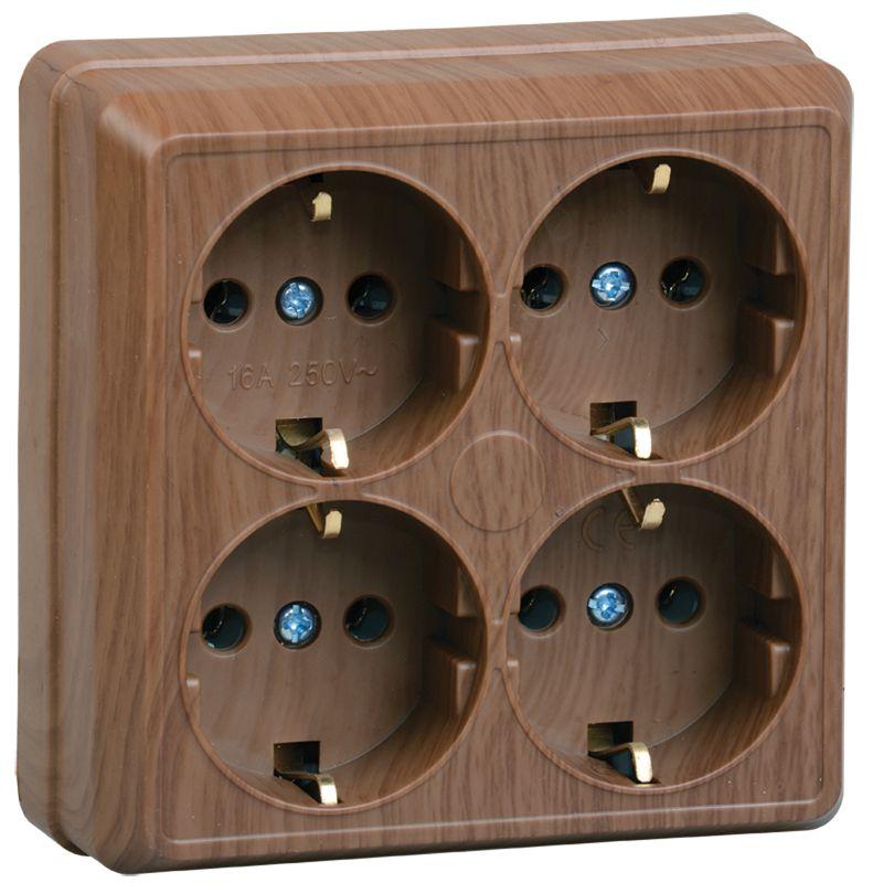 Розетка 4-м ОП Октава РС24-3-ОД 16А IP20 с заземл. дуб IEK ERO41-K04-16-DC купить оптом выгодно Розетка 4-м ОП Октава РС24-3-ОД 16А IP20 с заземл. дуб IEK ERO41-K04-16-DC оптом купить цена