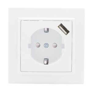 Розетка 1-м СП Минск 16А IP20 с заземл. защ. шторки с заряд. устройством USB 1А бел. EKF ERR16-028-100-USB оптом купить цена