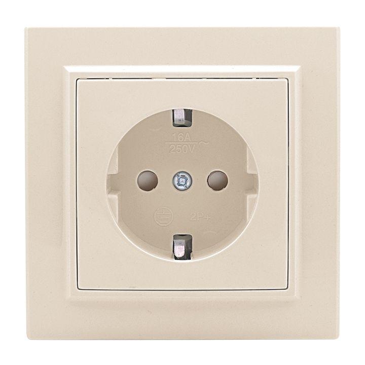 Розетка 1-м СП Минск 16А IP20 с заземл. защ. шторки беж. EKF ERR16-028-200 купить оптом выгодно Розетка 1-м СП Минск 16А IP20 с заземл. защ. шторки беж. EKF ERR16-028-200 оптом купить цена