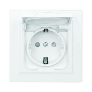 Розетка 1-м СП Минск 16А IP44 с заземл. защ. шторки с крышкой бел. EKF ERR16-029-100-44 оптом купить цена