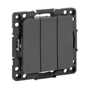 Выключатель 3-кл. Стокгольм 10А механизм черн. PROxima EKF EZV10-024-10 оптом купить цена
