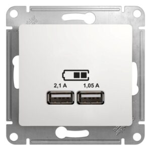 Розетка USB 2-м СП Glossa тип A+A 5В/2.1А 2х5В/1.05А механизм бел. SE GSL000133 оптом купить цена