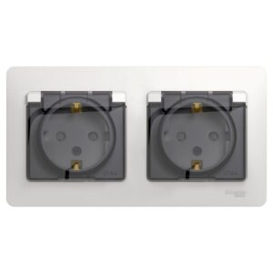 Розетка 2-м СП 2мод. Glossa 16А IP44 с заземл. защ. шторки в сборе бел. SE GSL000147 оптом купить цена